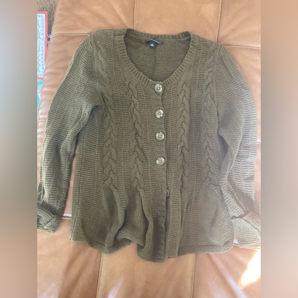 Olive Cable Knit Button-Up Sweater